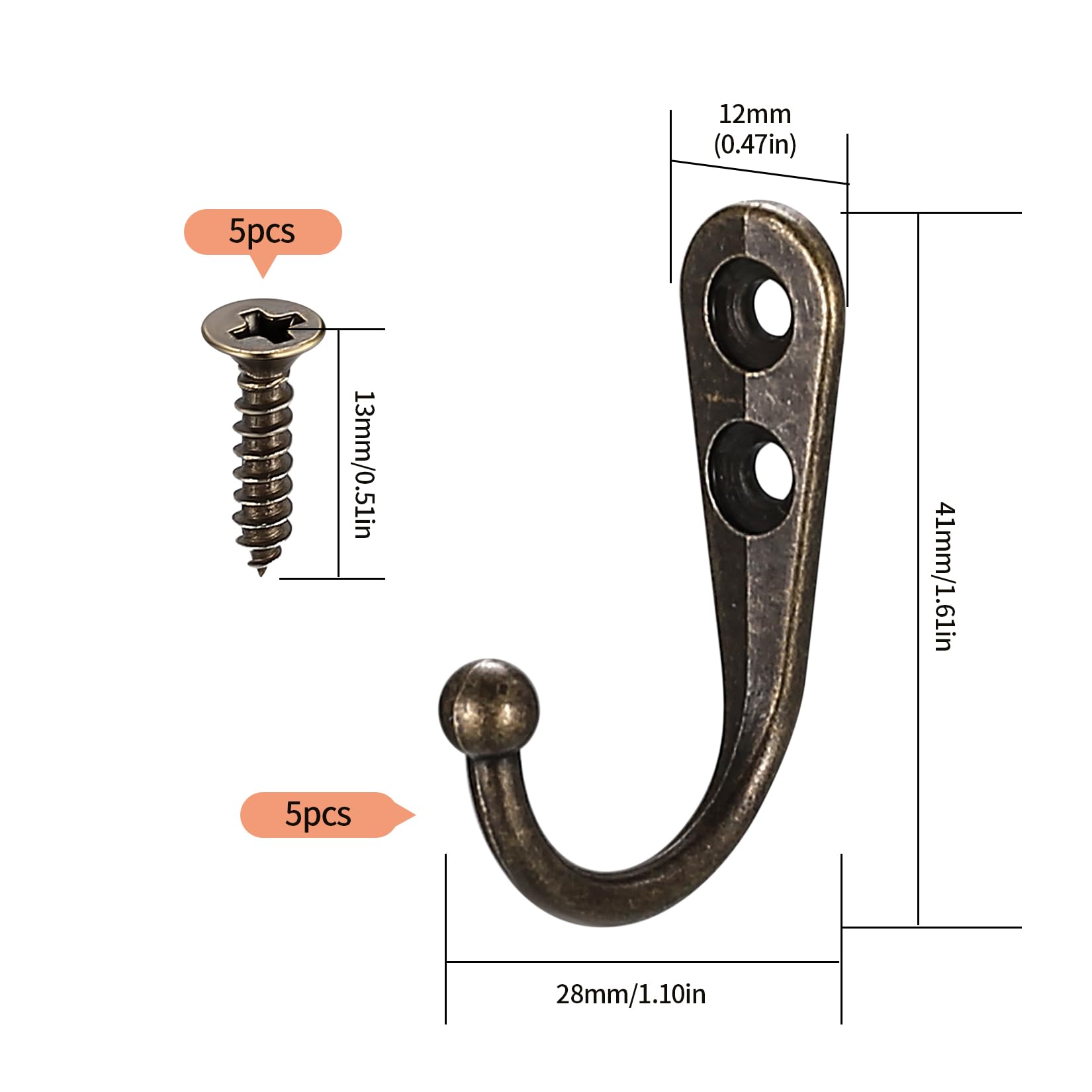 5 Piezas Ganchos Percheros de Pared, Vintage Perchas Pared de Bronce, Ganchos Pared, Colgadores Pared de Retro, Ganchos para Colgar Ropa Abrigos Llave Cocina Baños Armarios, con Tornillo