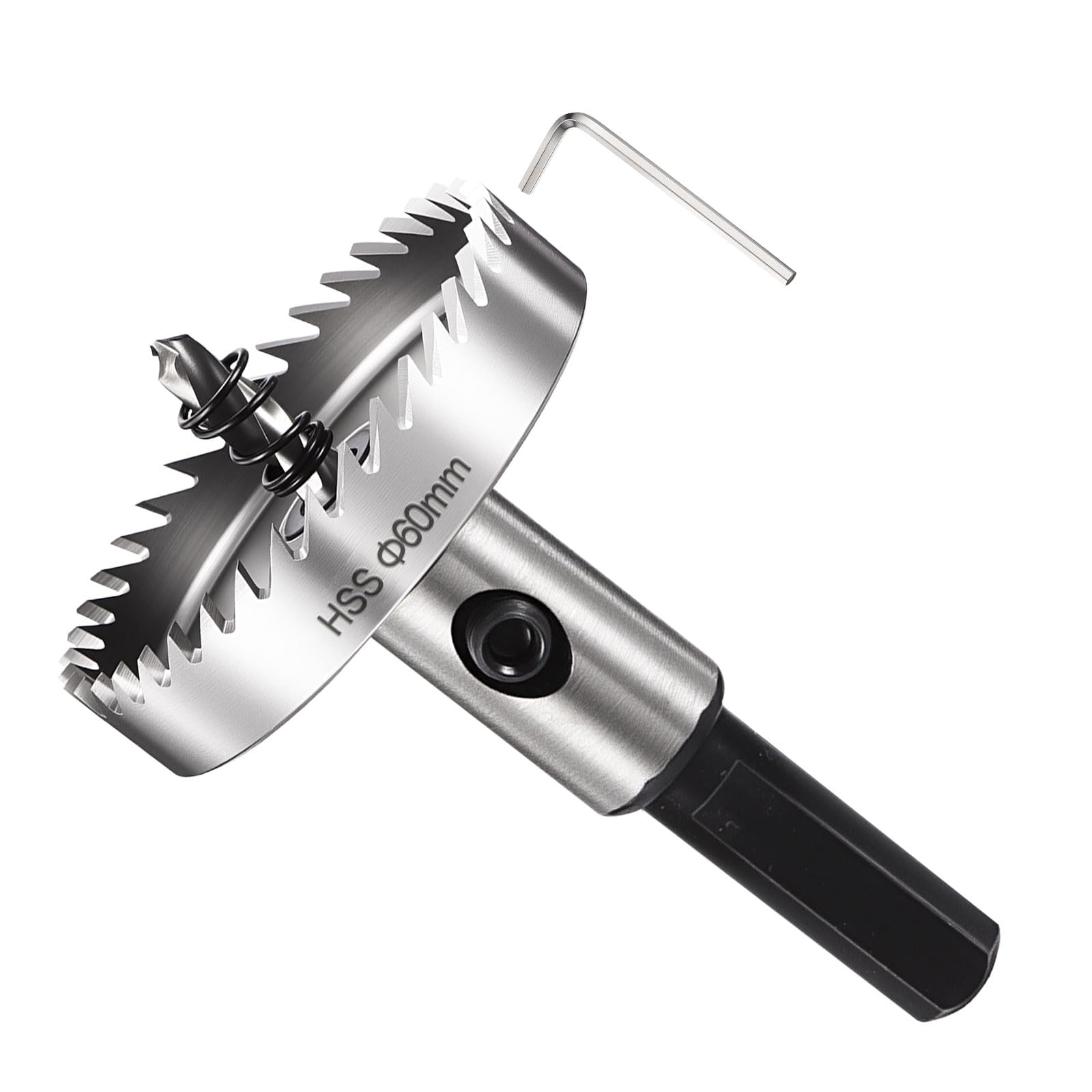 METALLIXITY Hole Saw 60mm (2-3/8"), 4341 High Speed Steel Hole Cutter with Center Drill Bit, Hex Key and Spring