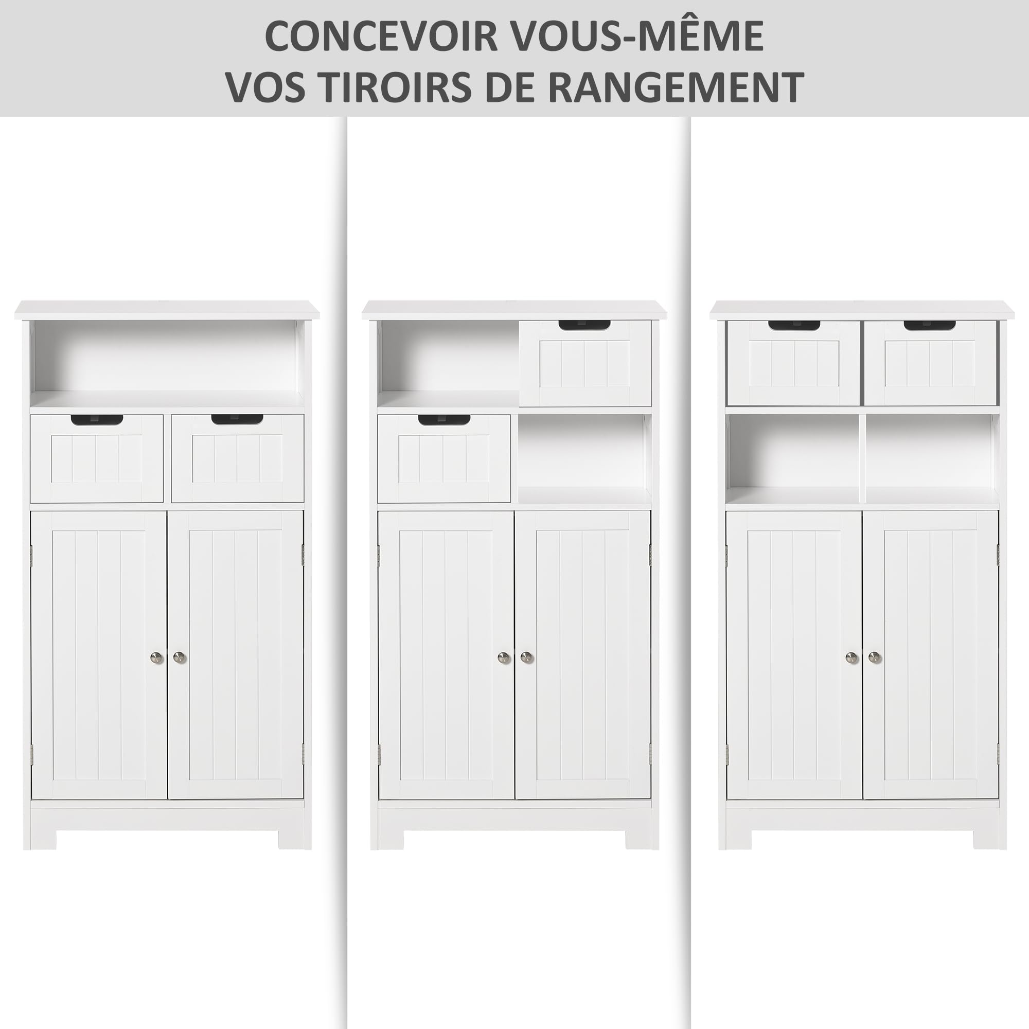 kleankin Meuble de Salle de Bain, 2 Tiroirs, Niche, 60 x 30 x 109 cm, Blanc