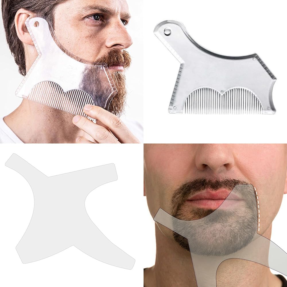 4 Pièces Kit Homme Barbe Façonnage Modèle Ensemble Salon Barbe Peignes Pochoir Shaper Style Style Salon De Coiffure Accessoires Outil(Clear)