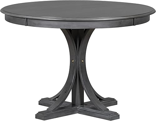 Miniatura 7 de LUMISOL Juego de mesa de comedor redonda de 5 piezas para 4, mesa de comedor de granja con 4 sillas tapizadas, patas de mesa curvadas estilo