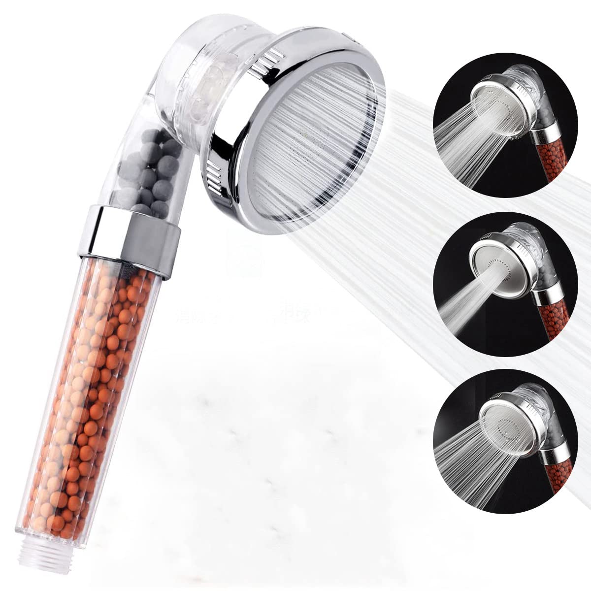 IBAMA SPA Shower Head with Mineral Stones Filter Filtration High-Pressure Water Saving 3 Mode Function Spray Handheld Showerheads for Dry Skin & Hair Purifies Remove Chlorine