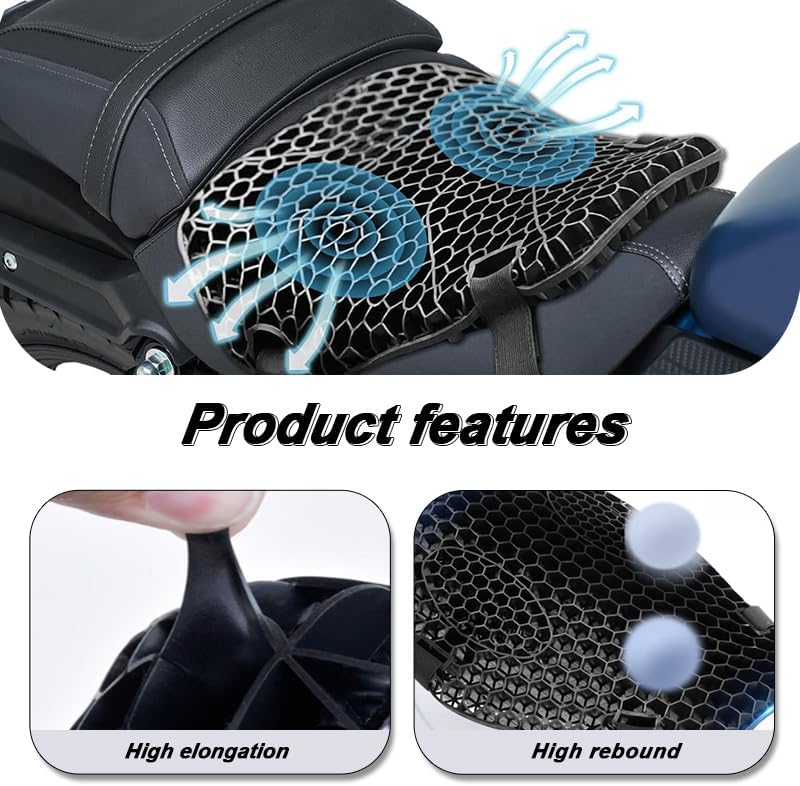 Motorcycle Seat Cushion for Suzuki DRZ 400 DRZ400E DRZ400S SM, Breathable and Shock Absorption Seat Pad, 3D Honeycomb Gel Structure Comfortable for Motorbike Long Rides