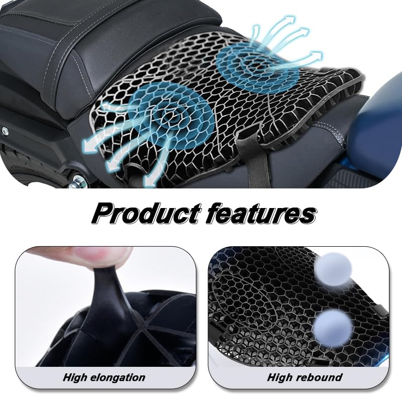 YOFAB Cuscino Sella Moto per BMW F 750 GS 2018-2023, Cuscino di Seduta in Gel Ammortizzatore a Nido d'Ape 3D, Cuscino Sella Moto in Gel Traspirante per Lunghi Viaggi
