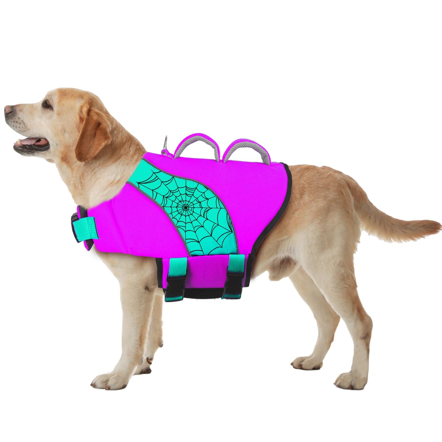 Fragralley Gilet de sauvetage pour chien avec flottabilité élevée, bandes réfléchissantes, poignée de sauvetage, réglage réglable, boucles à dégagement rapide, nylon résistant aux déchirures