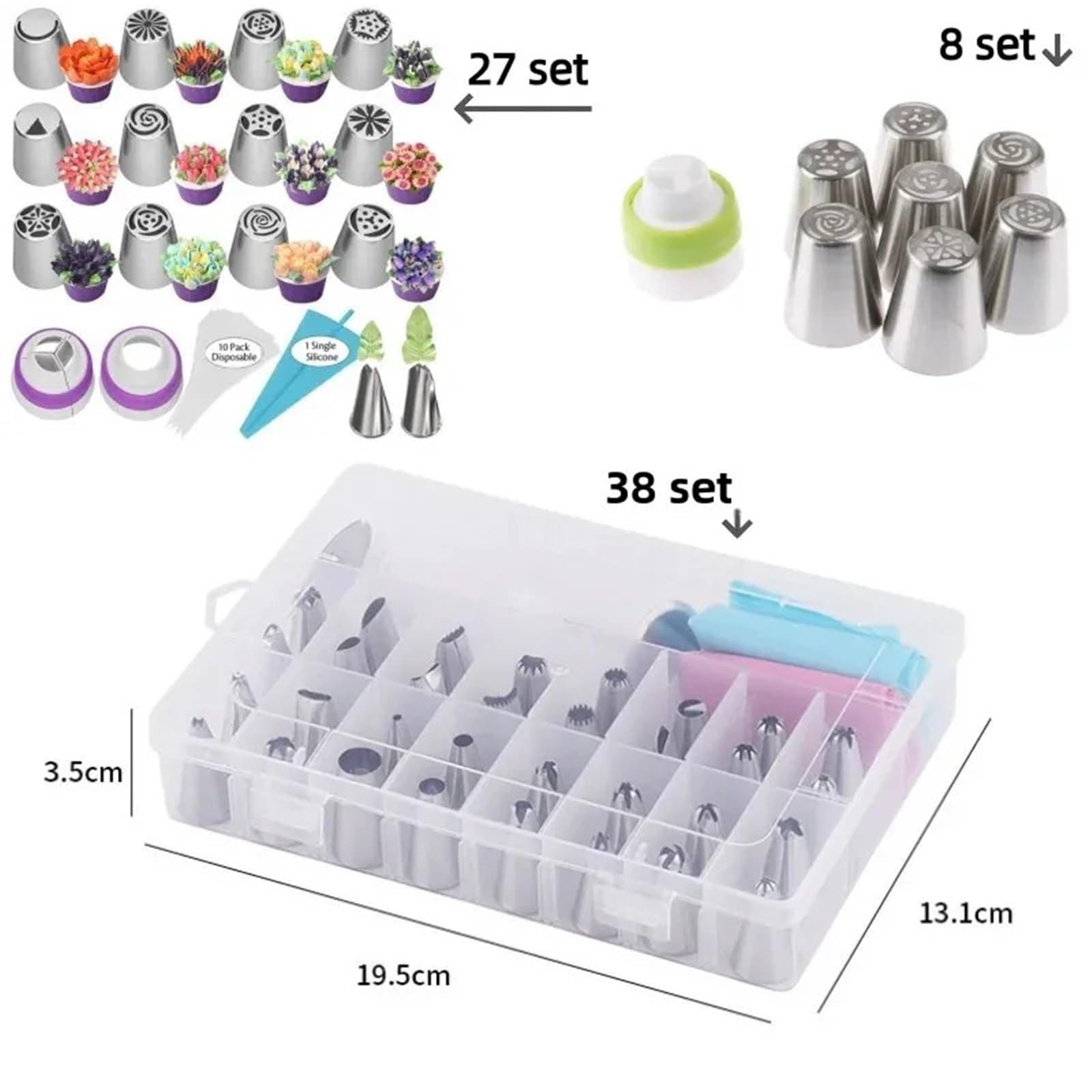 Kit de décoration gâteaux avec douilles à pâtisserie, embouts glaçage, clous et poches douille for la confection cupcakes biscuits - desserts faire soi-même pour la décoration de gâteaux(27 pcs)