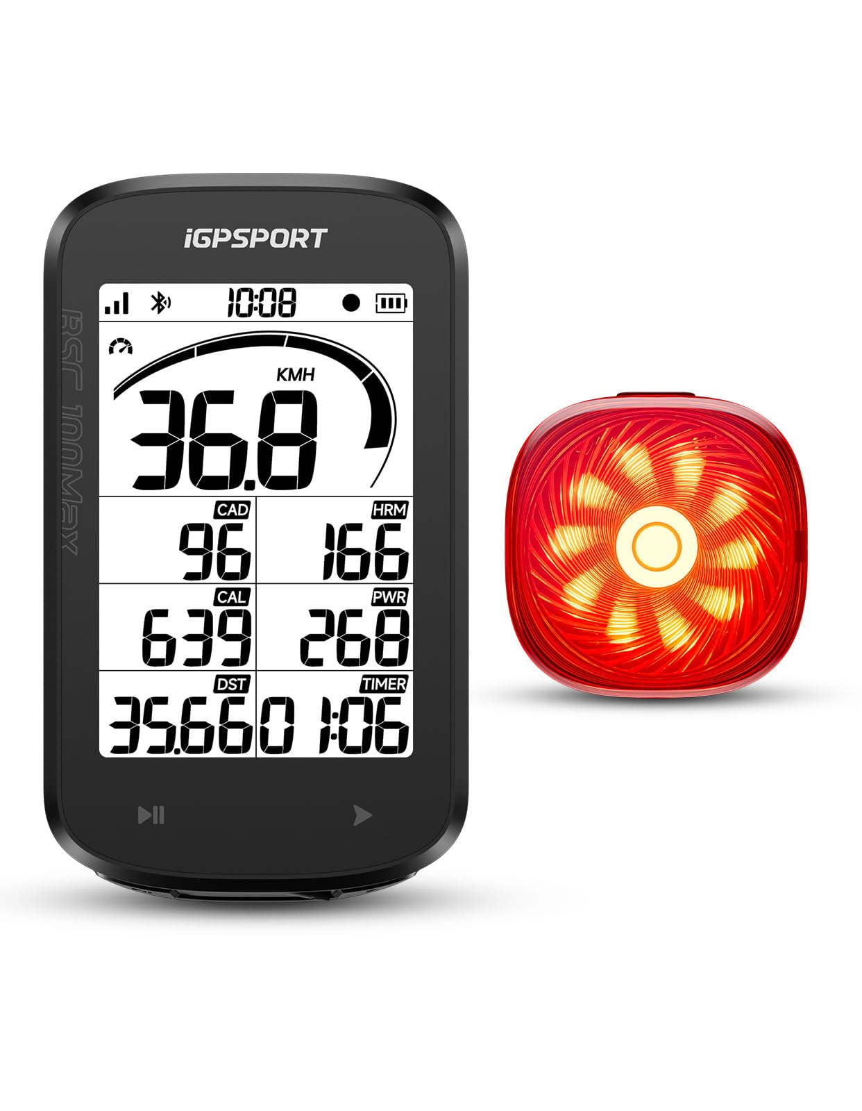 iGPSPORT BSC100MAX Compteur Velo sans Fil et TL50 Feu Arriere Velo