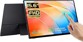 Monitor portátil de 15,6 polegadas, tela sensível ao toque FHD IPS com vidro temperado, monitor de viagem com suporte e alto-falante, monitor externo HDMI USB C para laptop, computador, Xbox