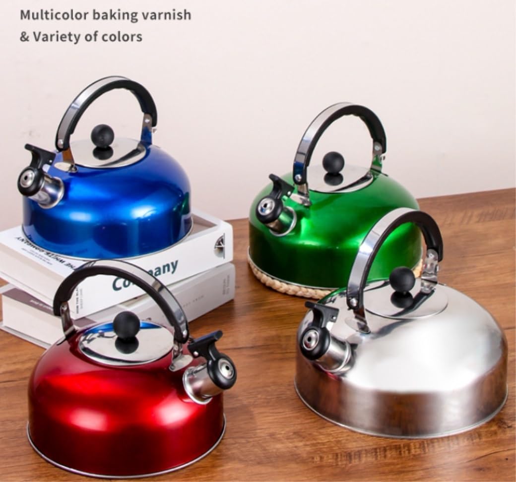 Bouilloire Inox Ière Sifflante 4L En Acier Inox - Rouge Pour Cuisinière Gaz/Induction Bouilloire Thé