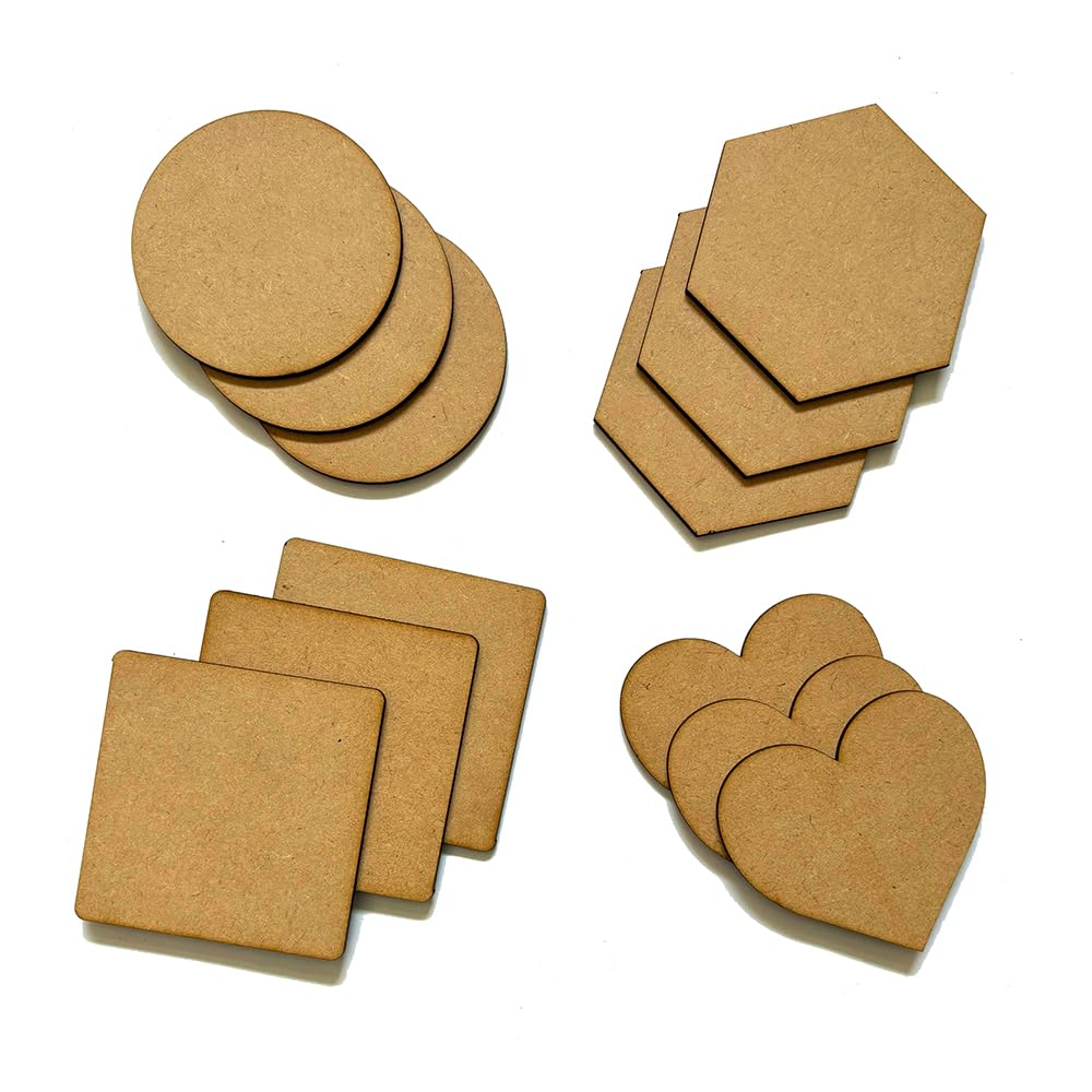 DIY MDF Wood Mixed Shape with Rubber Magnet - Plain MDF Fridge Magnet Blanks Cutouts - Set of 20 with 3mm (3 x 3) Inchs for Painting, Resin Art Work-image-24