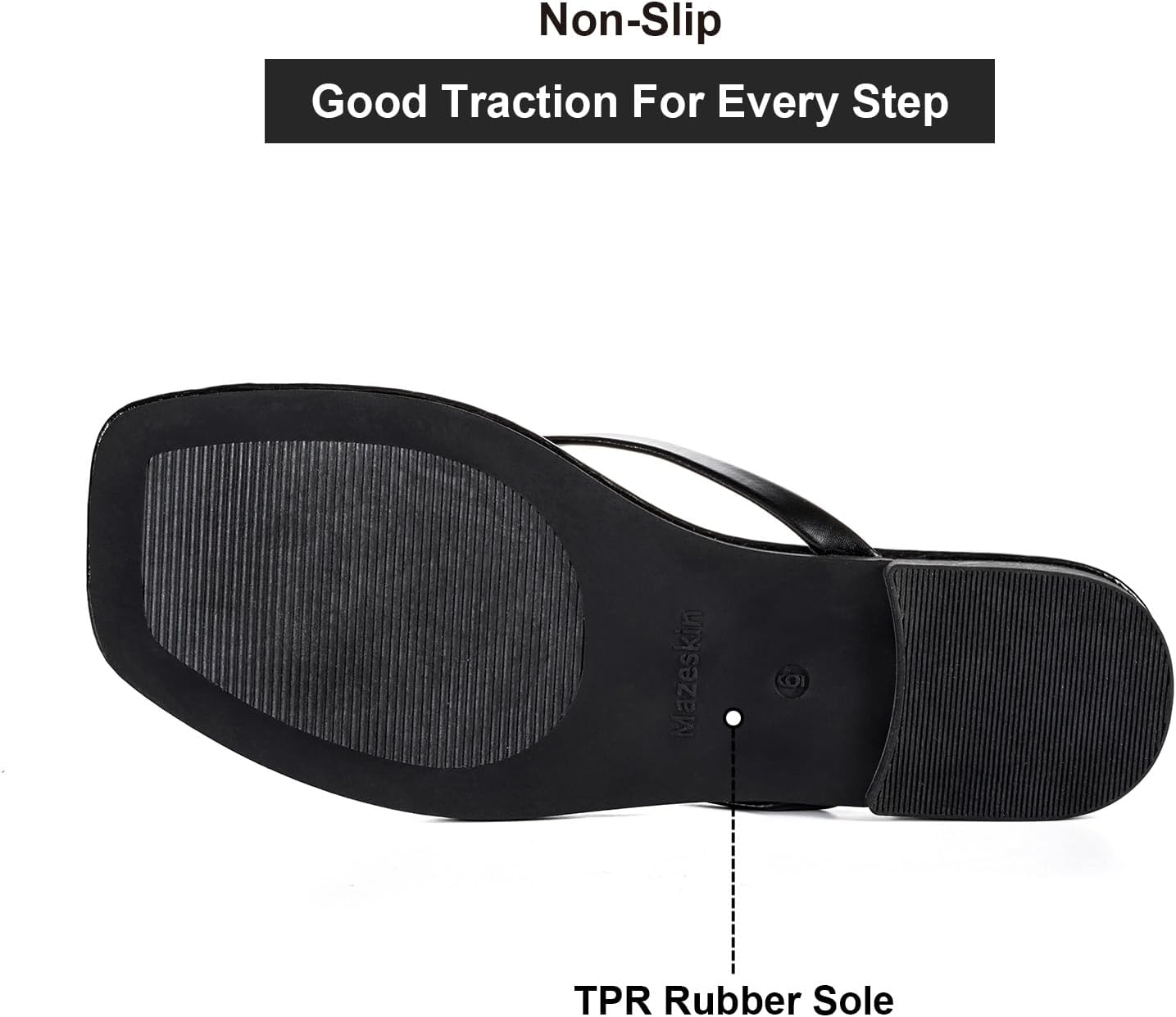 mazeskin Womens Flip Flops Memory Foam Square Toe Flat Sandals Vegan Leather Summer Beach Slides - Image 5