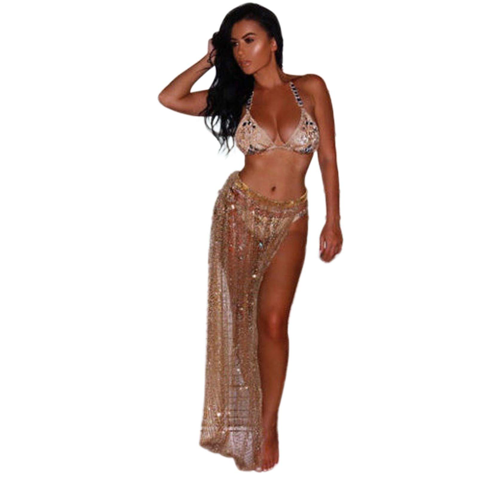 DJYQLCWA Mujer Falda Elegante Elástica hasta la Rodilla Falda Falda de Bikini de Playa Pareo Lentejuelas Sarong Traje de baño Cubrir Cubrir Traje de baño Falda Faldas Originales