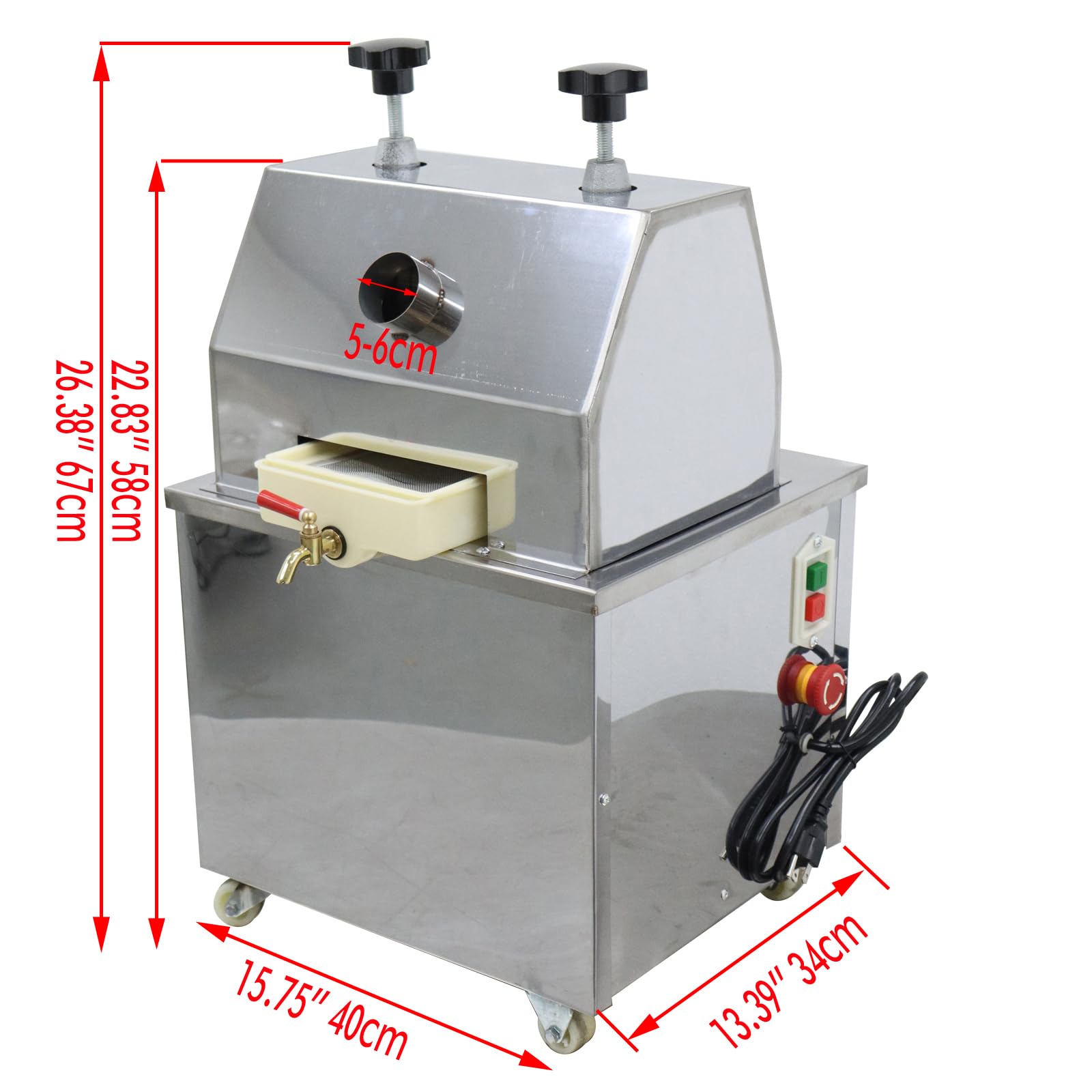 WYDDDARY Electric 3 Rollers Desktop Sugarcane Juicer Machine With Emergency Stop Switch Stainless Steel Sugar Cane Juice Press Extractor for Home Commercial 110V 1100W