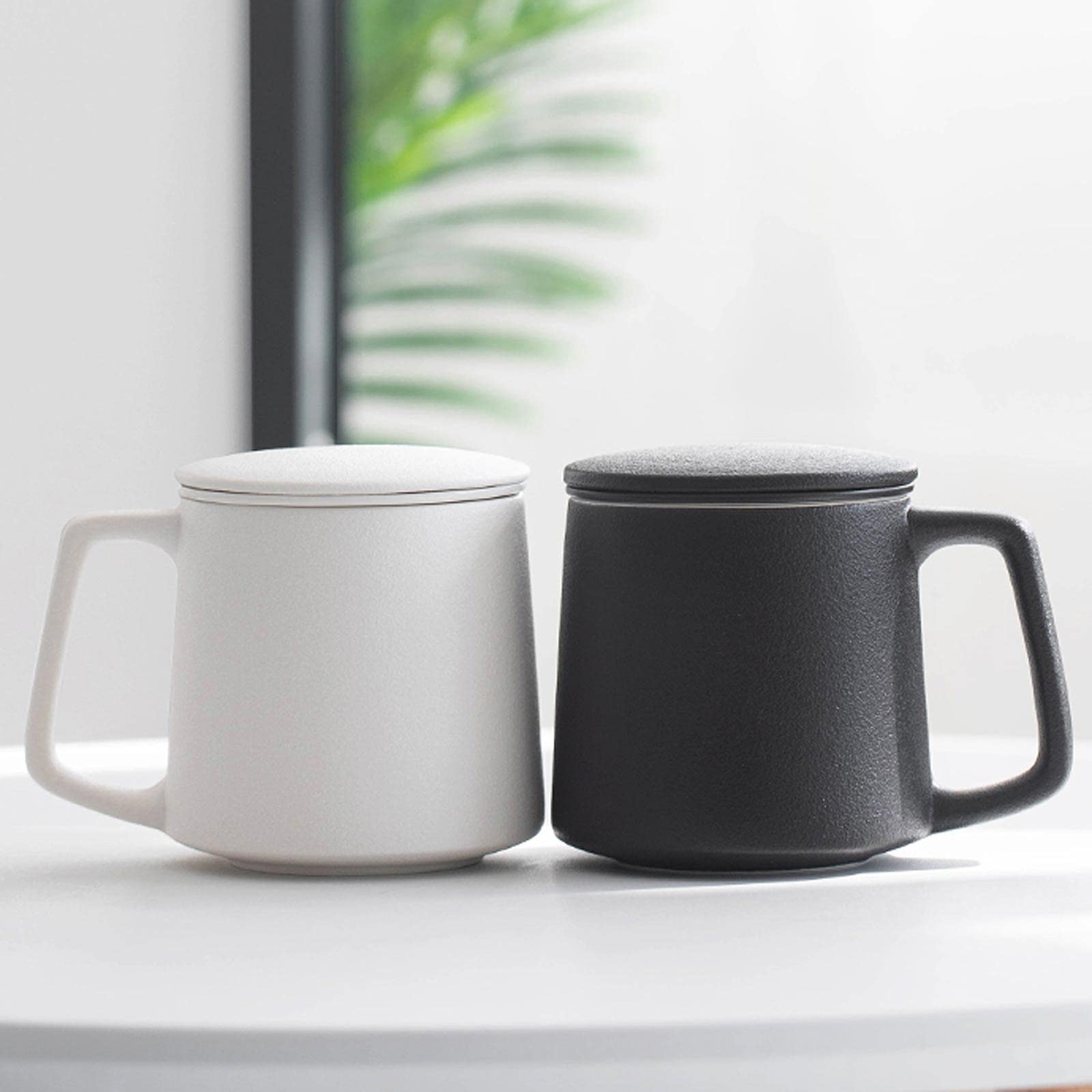 Tasse Keramiktasse mit Deckel Bürofilter Wasserbecher Becher Brauen Teetasse Tee Wasser Trennbecher 12 oz (Schwarz Weiß) Kaffeetasse (Farbe: Weiß)