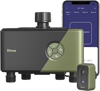 Diivoo WiFi Water Timer 4 Outlets, Smart Sprinkler/Hose/Tap Timer Compatible with Alexa & 24 Irrigation Plans & Rain Delay, Garden Watering Systems Controller with 2 Watering Modes for Lawn Yard