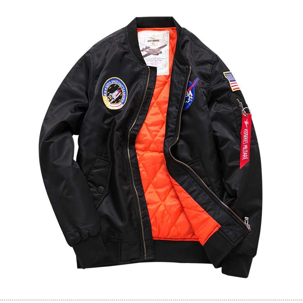 sandbank Men’s Bomber Waterproof Jacket Patches Coat Flight Windproof Windbreaker (Chest: 51” UK XL =Asian tag 5XL, Black. Thick Style)