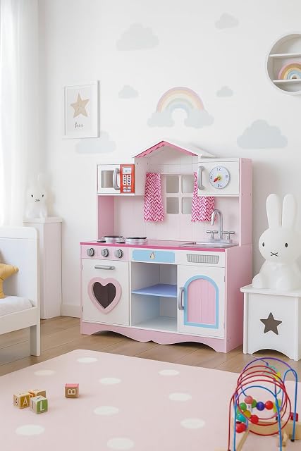 Leomark Cocina de Madera Grande para Niñas Rosa Pink Play, Accesorios