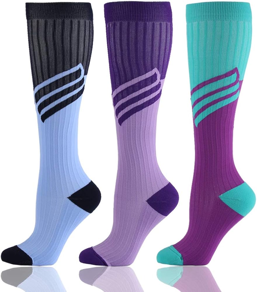 HLTPRO Compression Socks for Women & Men Circulation - 3 Pack Knee High Socks for Nurses, Running, Travel, Pregnancy