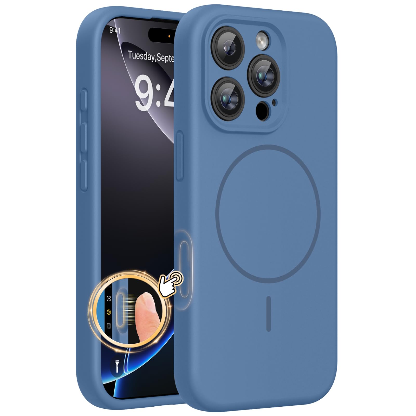 Photo 1 of Miracase Magnetic Silicone Case for iPhone 16 Pro, Glass Blue