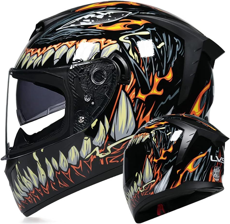 Full Face Motorcycle Helmet DOT Approved Motorbike Moped Street Bike Racing Crash Helmet, Men and Women