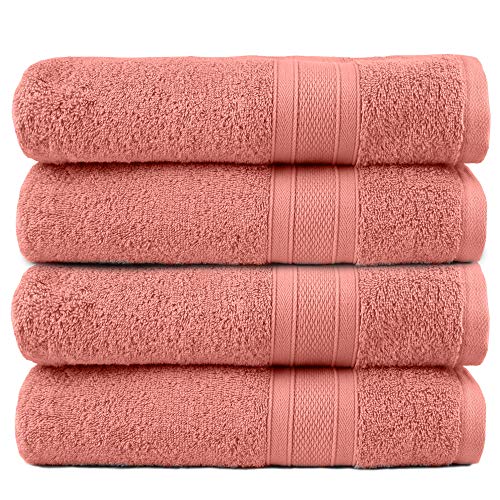 Trident Bath Towels, 100% Cotton, 4 Piece, Highly Absorbent, Super Soft, Towels For Bathroom, 500 Gsm - Soft & Plush, Coral Haze (Set Of 4)