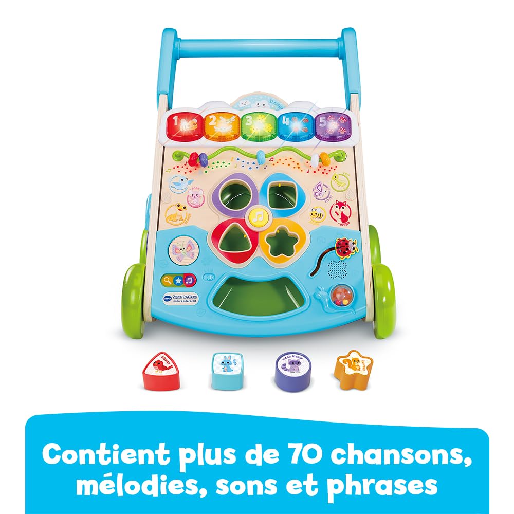 VTech - Super Trotteur Nature Interactif, Trotteur Bébé 2 en 1 Partiellement en Bois, Tableau d'Activités Interactif, Apprentissage de la Marche, Cadeau Bébé Dès 9 Mois - Contenu en Français