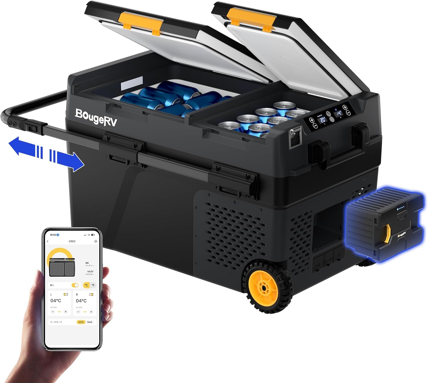 BougeRV ポータブル冷蔵庫 車載冷蔵庫 大容量 40L バッテリー1個付き -20℃~20℃ 急速冷凍 2室個別温度設定 2フタ開き スマホ対応 キャスター付 3WAY電源 AC100V DC12V/24V 電池 省エネ 静音 LCD温度表示 USB出力ポート付き 庫内灯・水抜き栓 家庭アウトドア両用 車中泊 キャンプ トラック用 釣り 一人暮らしに大活躍 CRD2 Amazonで販売中 BougeRV ポータブル冷蔵庫 車載冷蔵庫 大容量 40L バッテリー1個付き -20℃~20℃ 急速冷凍 2室個別温度設定 2フタ開き スマホ対応 キャスター付 3WAY電源 AC100V DC12V/24V 電池 省エネ 静音 LCD温度表示 USB出力ポート付き 庫内灯・水抜き栓 家庭アウトドア両用 車中泊 キャンプ トラック用 釣り 一人暮らしに大活躍 CRD2 Amazonで販売中