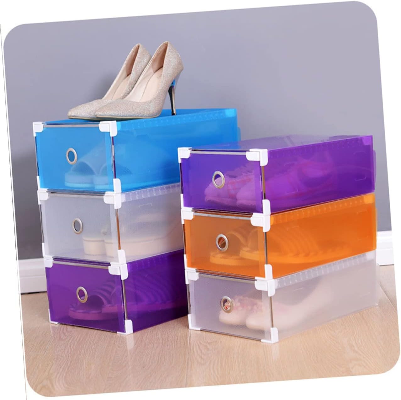 5pcs Shoe Door Organizer Plastic Storage Boxes Lids Stackable Shoe Box Storage Containers for Women