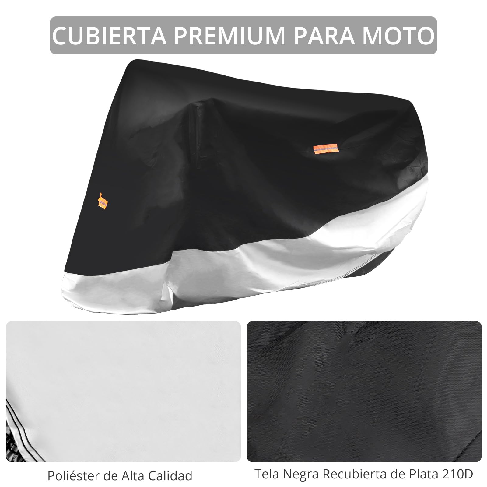Justech Funda Moto Exterior Impermeable Poliéster 210D-Cubre Grande XXL con Bandas Reflectantes-Protección UV,Lluvia,Nieve para Motocicleta Off-Road/Deportivas/Calle 245 * 105 * 125cm