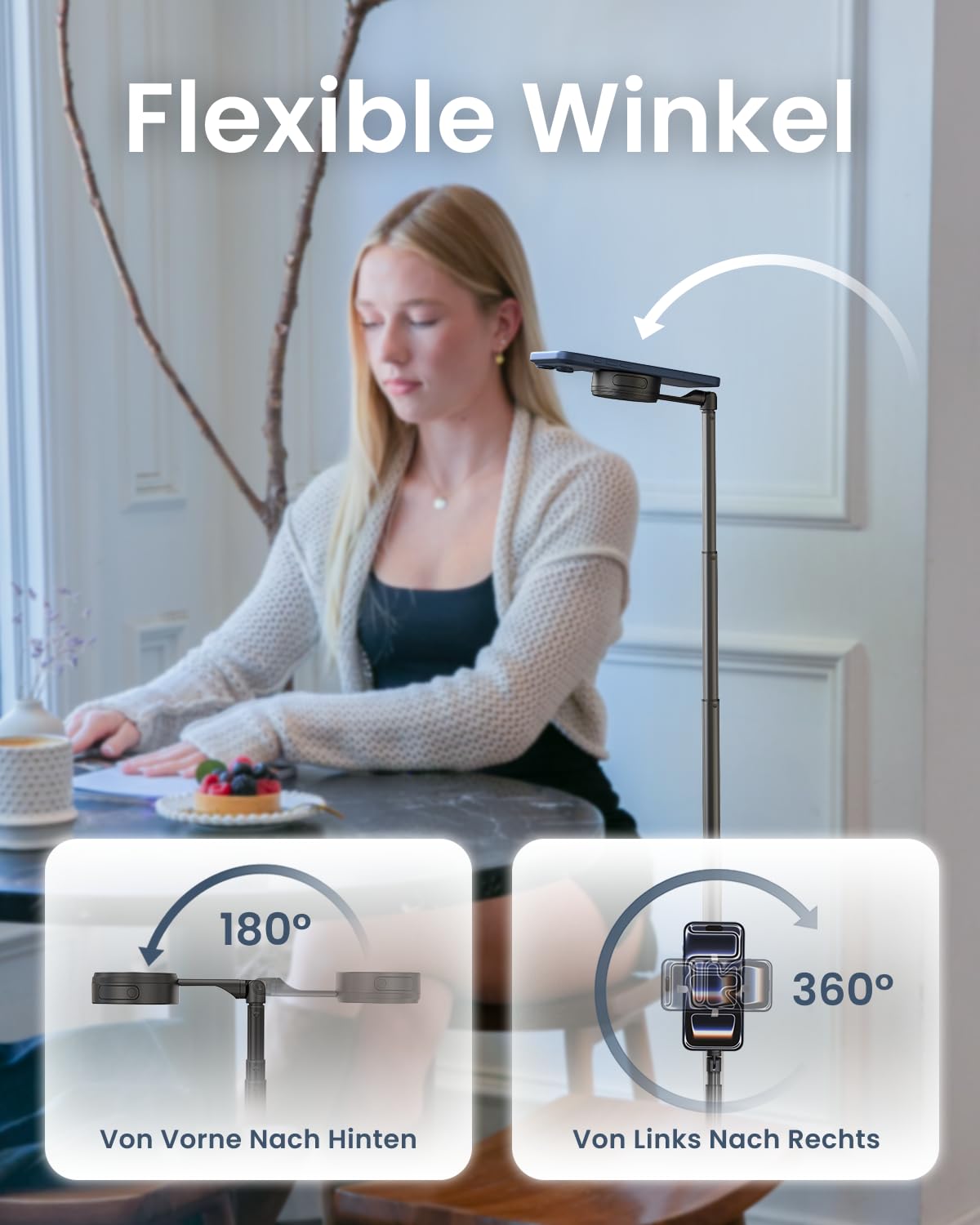 KraftGeek 170cm Duo-Magnet Handy Stativ Kompatibel mit MagSafe, Automatischer Selfie Stick mit Fernbedienung für iPhone, Ausziehbares Tripod Stativ für Smartphone/Samsung/Android, Schwarz