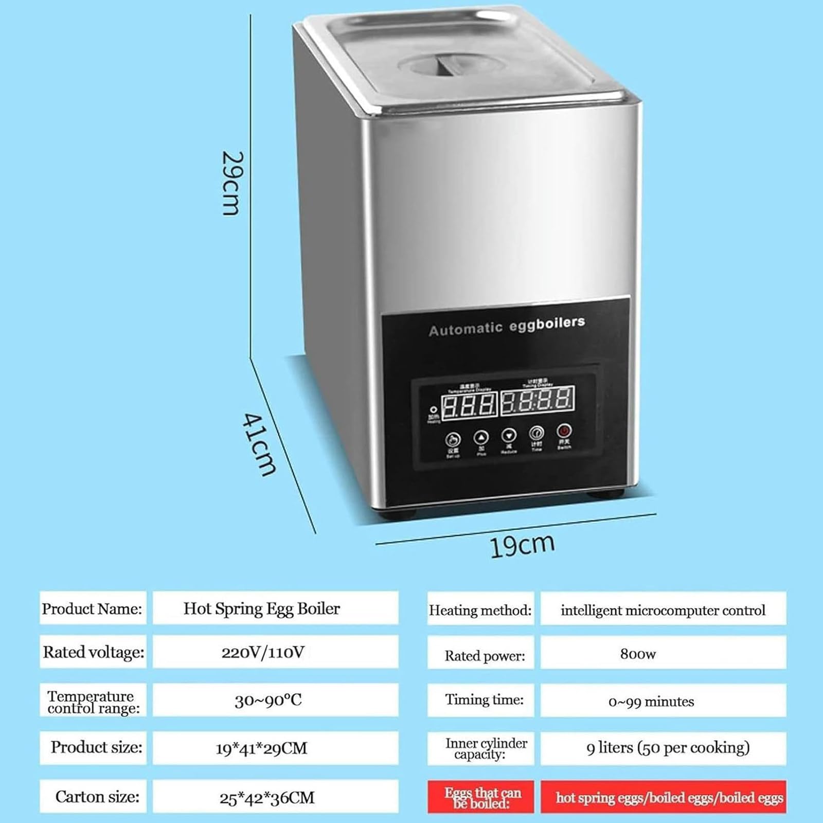 Máquina Comercial Cocer Huevos, Cocedores Automáticos Huevos, Cocedor Automático Huevos con Agua Caliente, Asa Anti-Quemaduras, Gran Capacidad, 50 Huevos Pasados por Agua, Mollets Y Duros