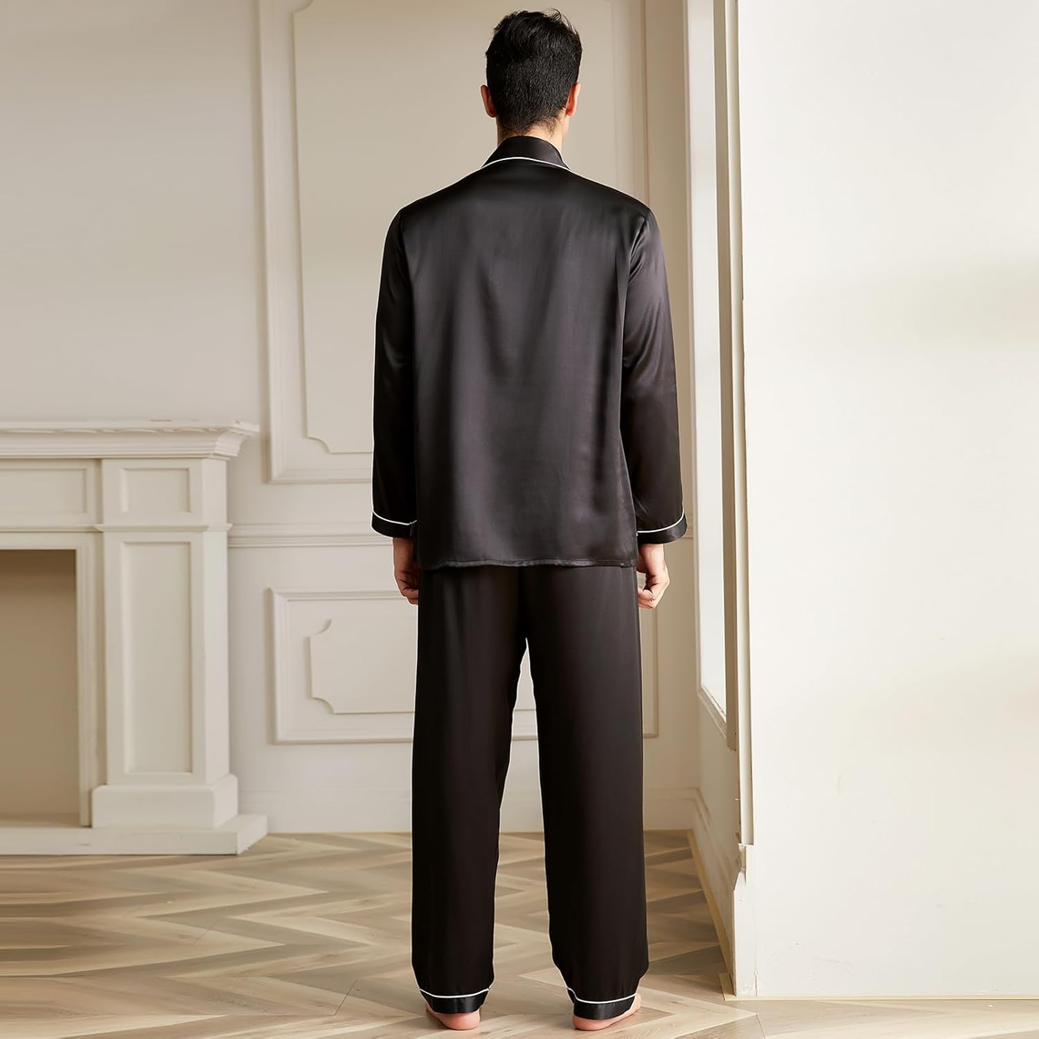 THXSILK Silk Pajamas for Men, 2 pcs Long Pajamas Set, 19 momme Mulberry Silk, Lightweight and Luxury