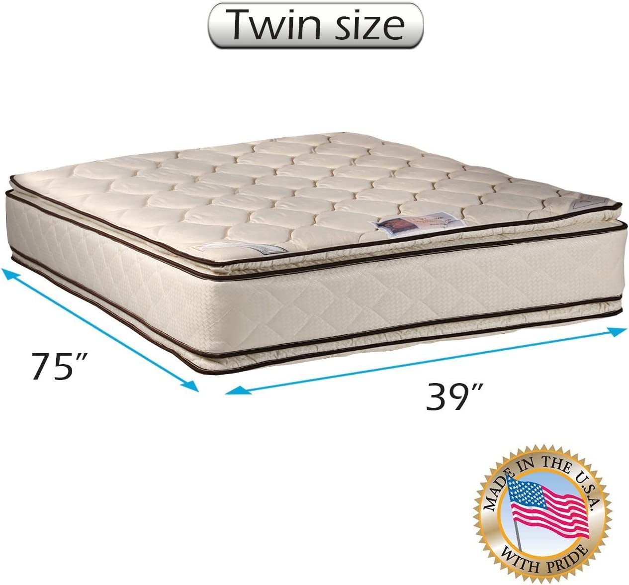 DS Solutions USA Coil Comfort Two-Sided Pillow Top Twin Size Mattress Only - Sleep System with Enhanced Cushion Support, Fully Assembled, Great for Your Back, Longlasting Comfort