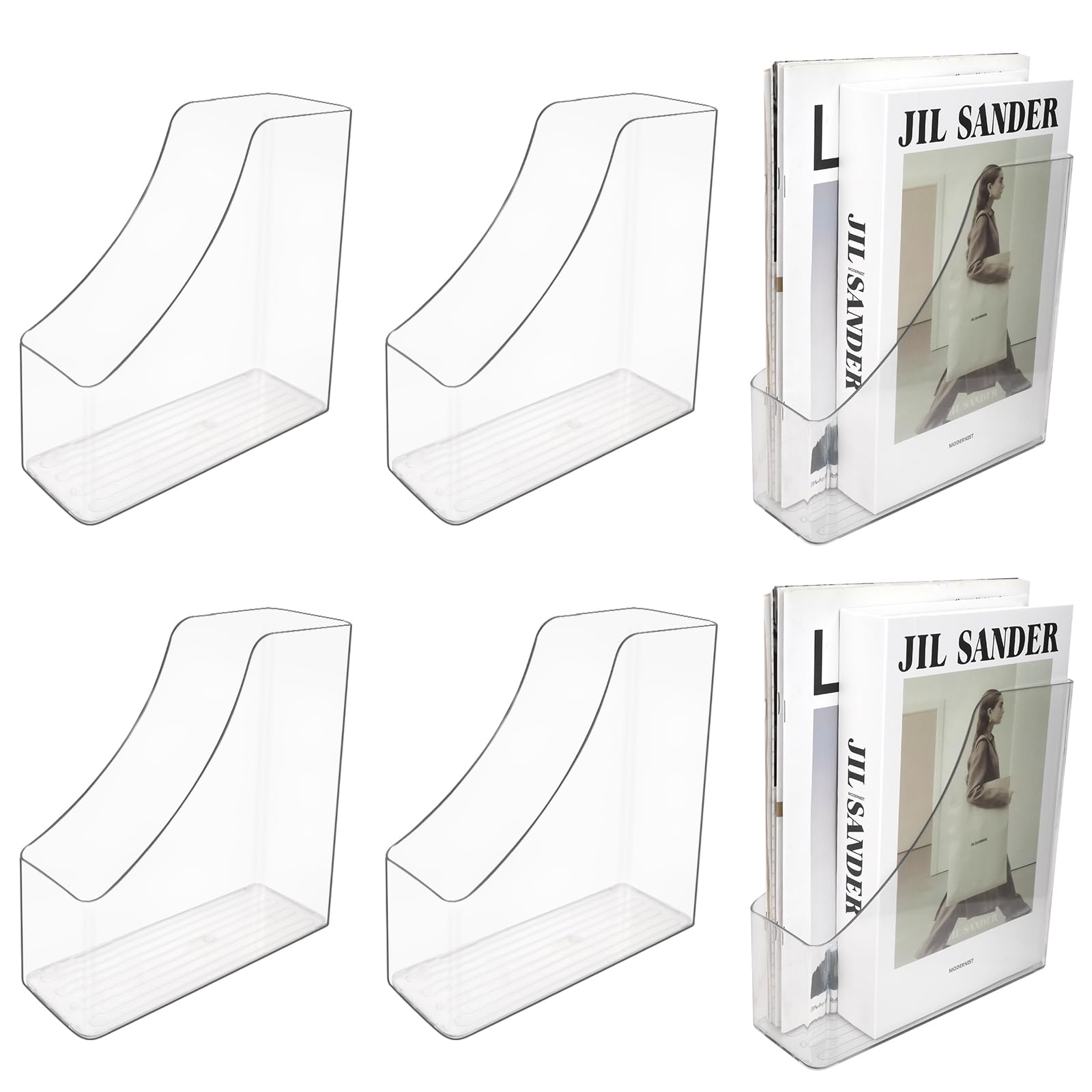 Paquete de 6 soportes para revistas acrílicos, archivadores verticales para libros, revistas, archivadores de escritorio para libros, documentos, carpetas, sobres, oficina en casa