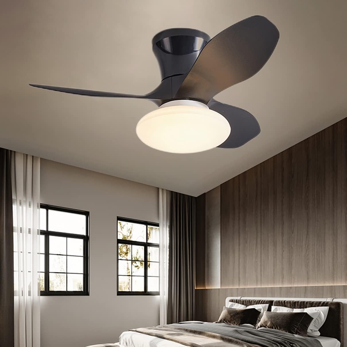 YUEGOO Ceiling Fans with Lamps,Kids Fan with Ceiling Light Reversible 3 Colors Dimmable Silent Remote Control Bedroom Fan Ceiling Lights Indoor Dining Room Ceiling Fan Light/Black/a