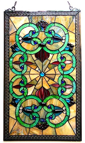 Chloe Lighting Heather Tiffany Victorian 17x28 Stained Glass Window Panel, Multi-Color - Thumbnail 2