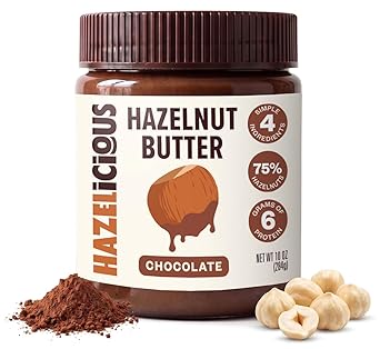Hazelicious CHOCOLATE Hazelnut Butter, 4 Simple Ingredients, 75% Hazelnuts, 6g Protein, 60% Less Sugar, No Palm Oil, Creamy & Spreadable, 10 Ounces