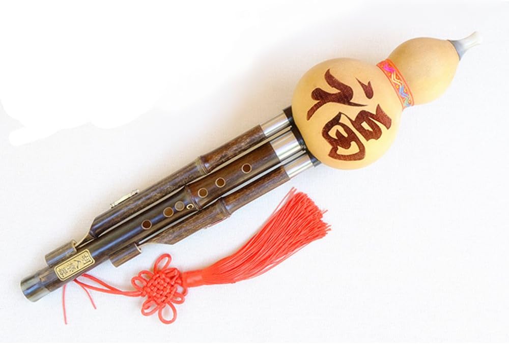 HUREN Bamboo Flute Woodwind Instrument Hulusi C Key for Music Beginner Students - Orient Ethnic Folk Gourd Cucurbit Reed Flute Instruments Musical Gift - Chinese Character 福 Fu Blessing Carved