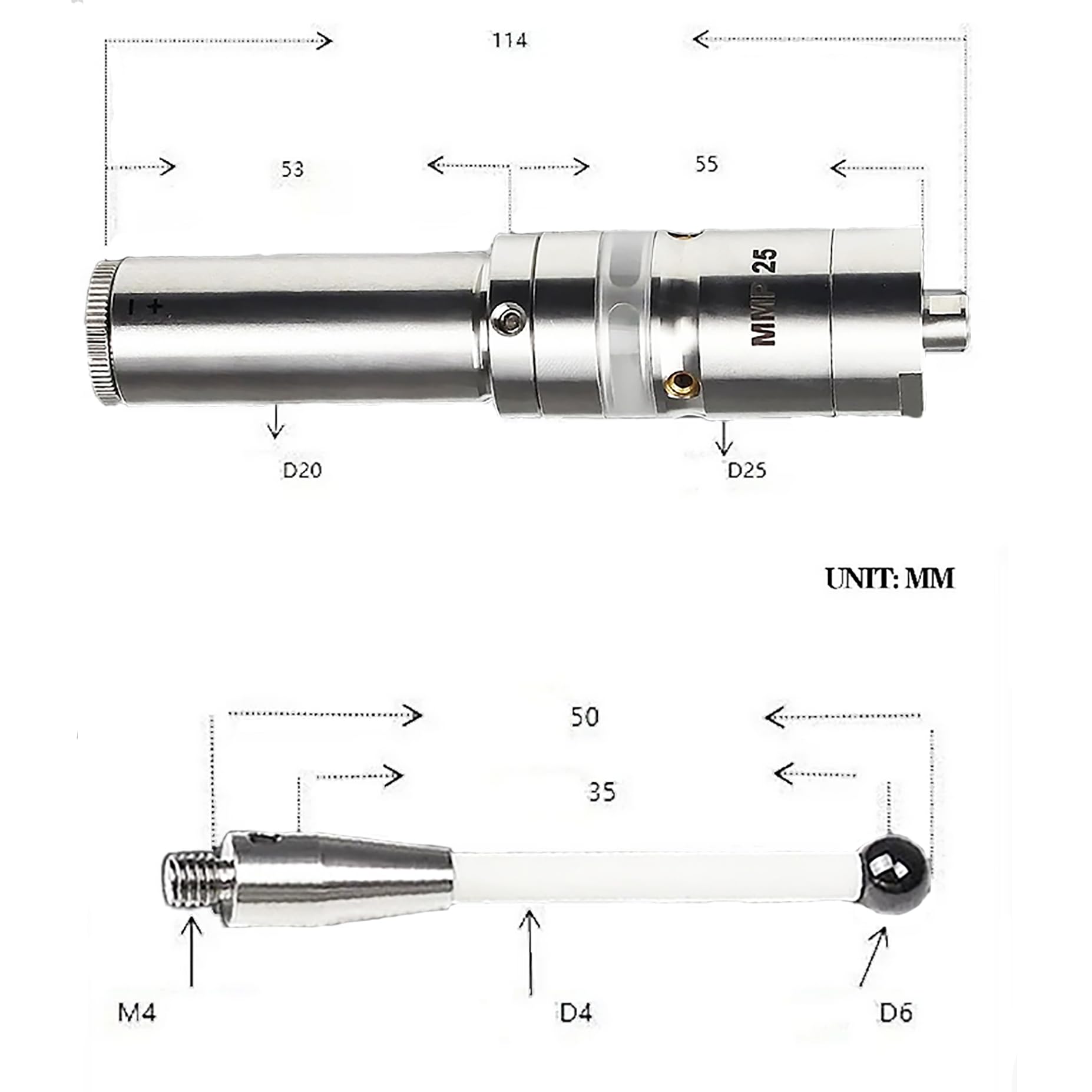 RATTMMOTOR Przyciski krawędziowe, fotoelektryczny wykrywacz krawędzi 3D, przycisk pomiarowy CNC, czujnik długości narzędzia MMP25, wysoka precyzja 0,001 mm z oświetleniem LED i sygnałem dźwiękowym do