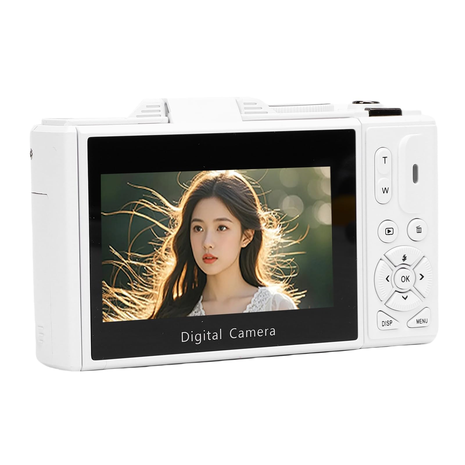 Cámara Digital 5K, Cámara Vlog WiFi con Zoom de 75MP 18X, de Viaje con Pantalla Abatible de 3 Pulgadas y 180 Grados, Luz LED para Fotografía de Vlogging Selfie de Viaje (White)