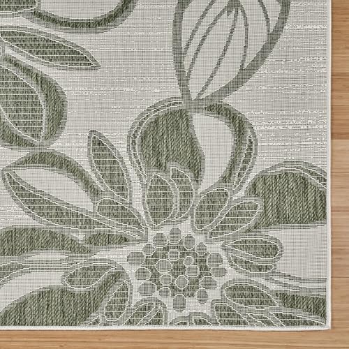 Gertmenian Indoor Outdoor Casual Area Rug - 8x10 Large, Fade Resistant, Ideal for High Traffic in Living Room, Bedroom, Patio - Woodbury Floral, Green, 28807