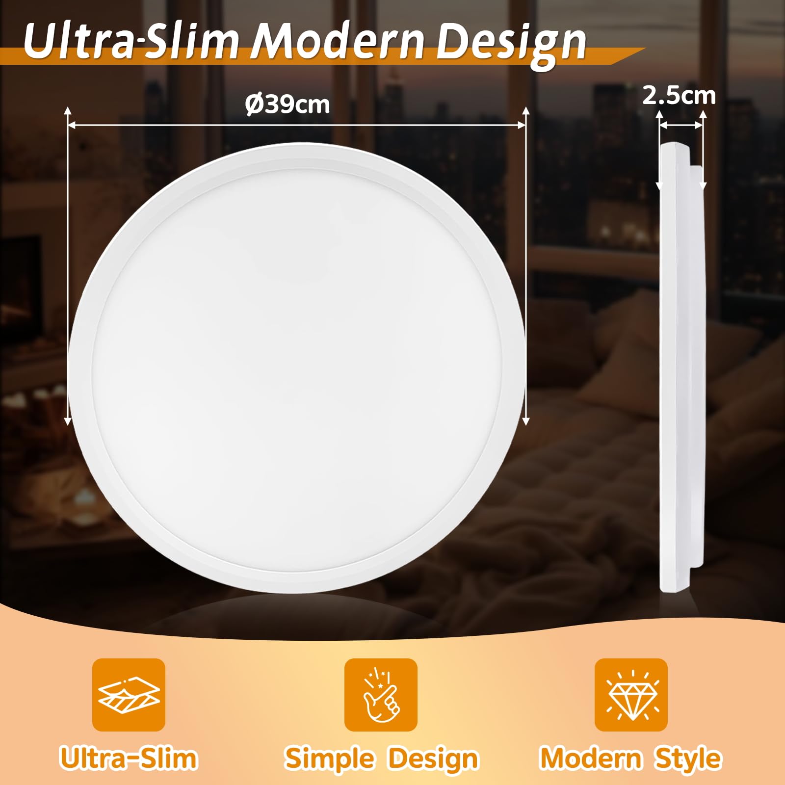 Plafoniera Led Soffitto Dimmerabile con Timer, 36W Lampadario LED Soffitto con Telecomando & Luce Notturna, Moderna Plafoniere Rotonda per Cucina, Bagno, Camera da Letto, Soggiorno Ø39cm