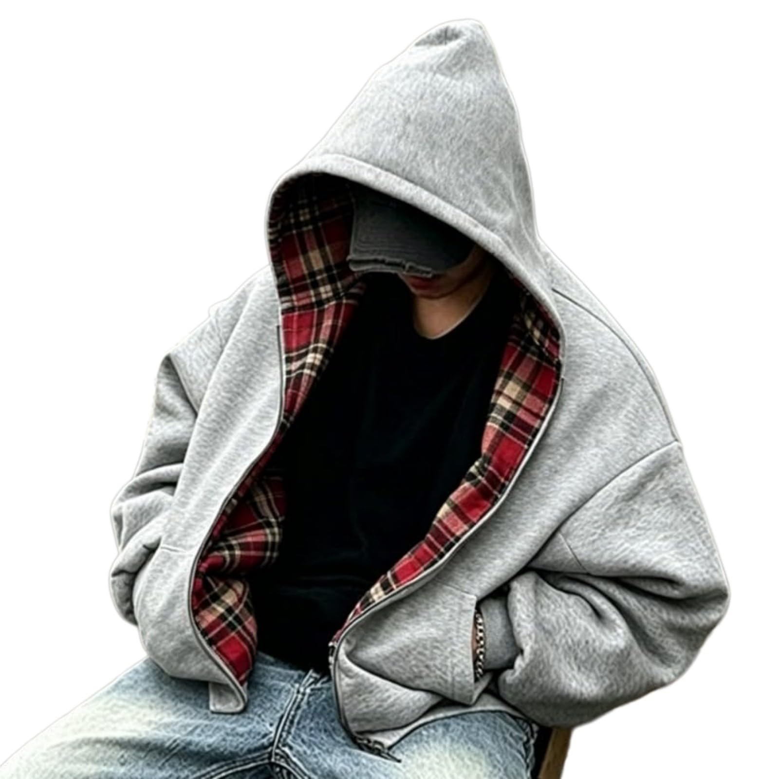 QXQLSH Sweat à capuche réversible avec fermeture éclair intégrale pour