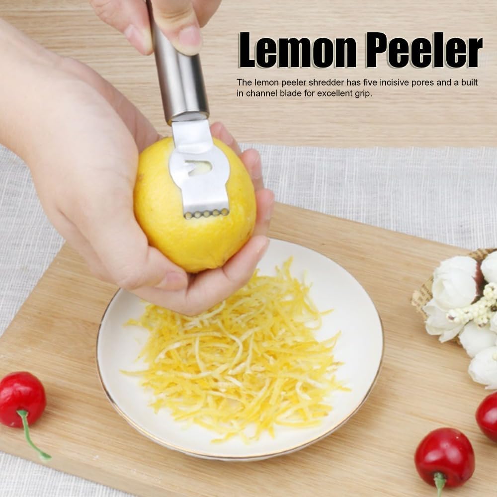 Lemon Zester Grater – Stainless Steel 5-Blades Citrus Peeler with Channel Knife for Kitchen Fruit Orange Peeling,Ergonomic Grip with Hanging Hole