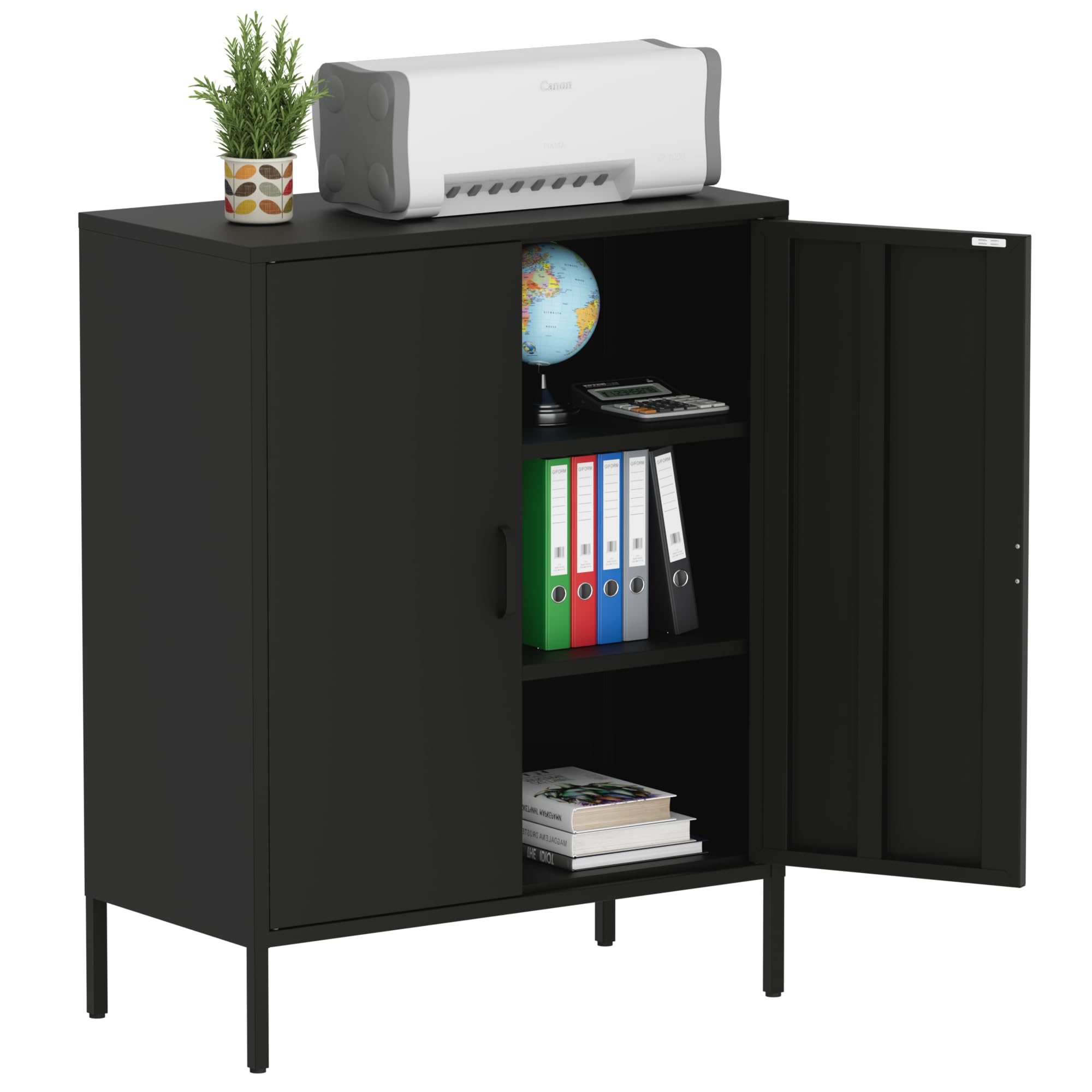Washsemba Metal Storage Cabinet with Doors and Shelves,Multipurpose Storage Rack, 3-Tier Shelf,Metal Locker Style Accent Cabinet for Home Office,