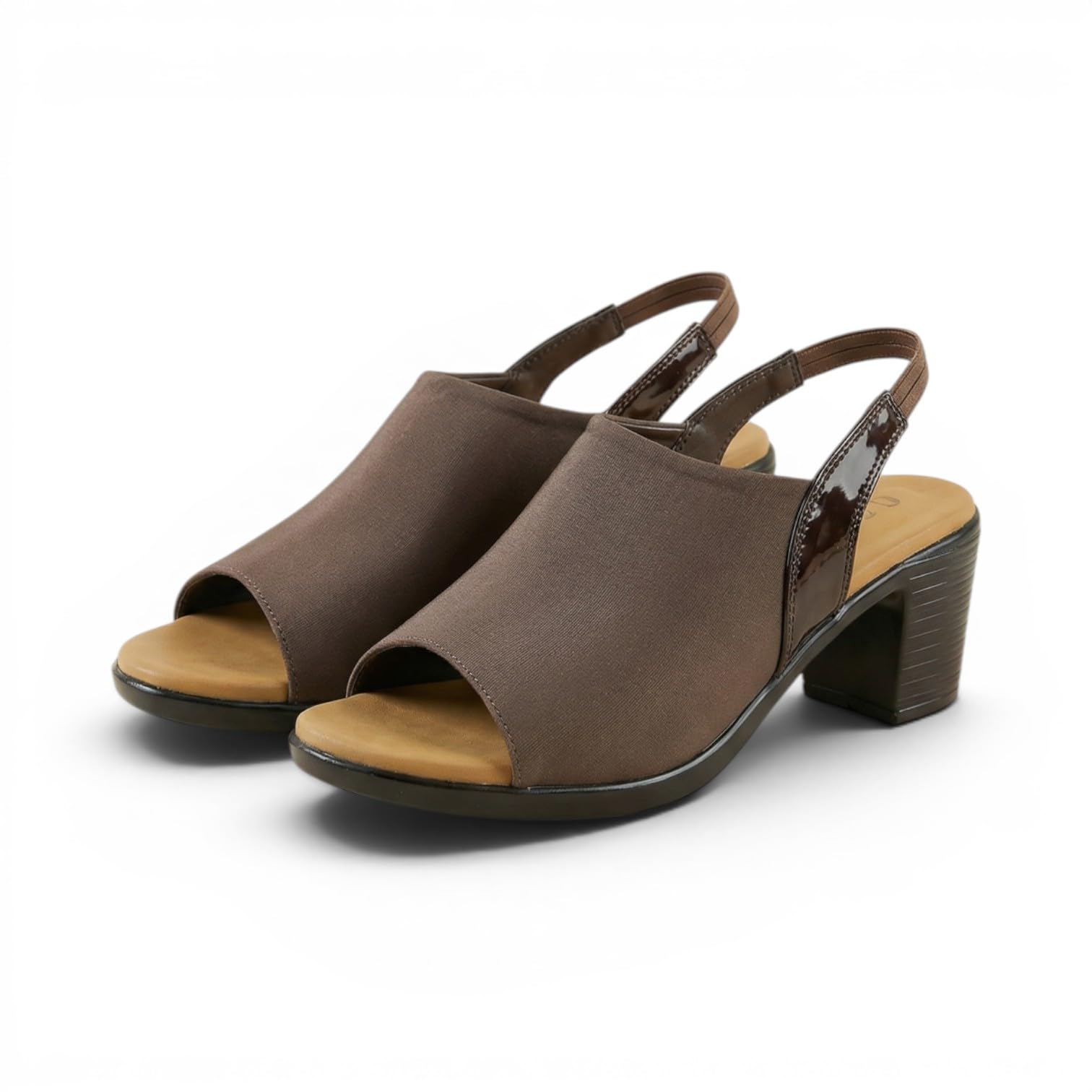 Women's Brown Slingback Block Heel Sandals | Comfortable Open Toe Slip-On Heels | Cushioned Office Wear Casual Dress Sandals-image-2