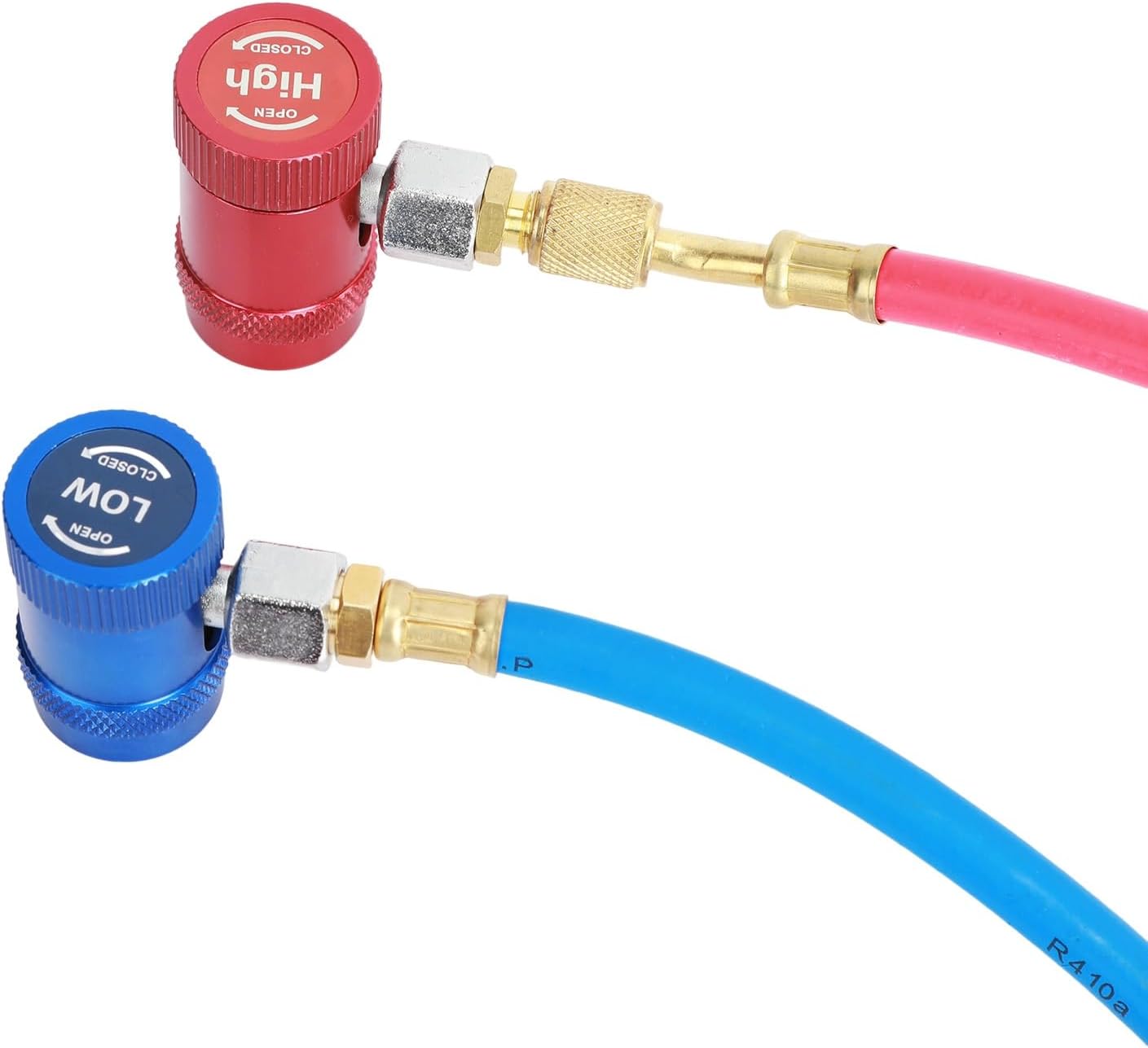 R1234YF Dual Gauge Refrigerant Manifold Gauge Kit with 3 Colored Hoses and 2 Fittings Aluminum Air Conditioning Service Tool for Charging/Diagnostics/Recovery Black