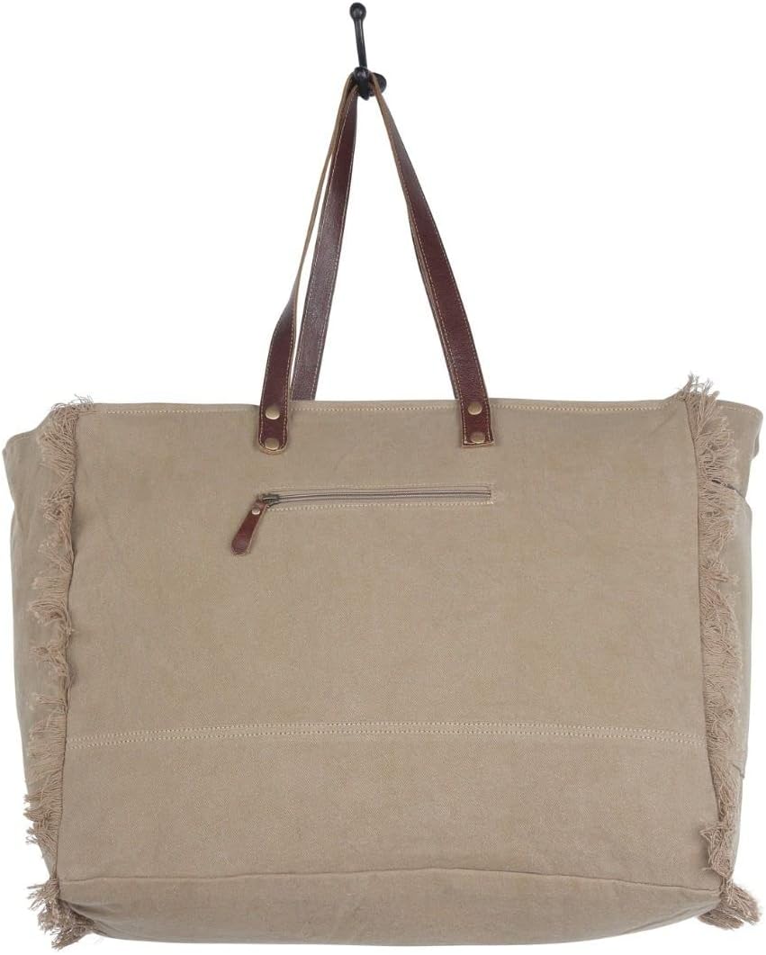 Myra Bag Oversized Tote Bag for Women - Canvas Weekender Purse with Genuine Leather Detailing, Extra Large Tote for Women