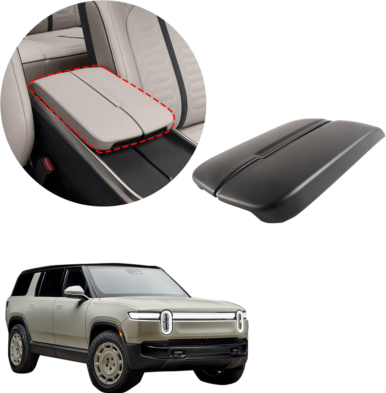 Car Central Control Armrest Protective Cover Compatible with Rivian R1T R1S 2022-2025 ABS Central Control Armrest Cover Waterproof Anti-Scratch Armrest Protector Pad (Matt Black)