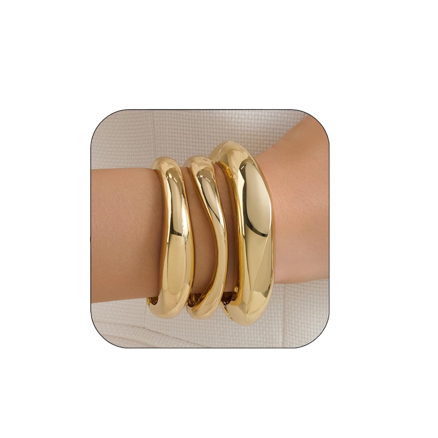 Chunky Gold Bangles Bracelets Stack for Women Dainty 14k Gold Plated Wide Stackable Bangles Set Trendy Statement Cuff